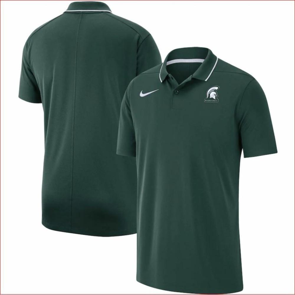 Nike Dry Mens Michigan State Spartans Basketball Polo Green AT6319-330 S